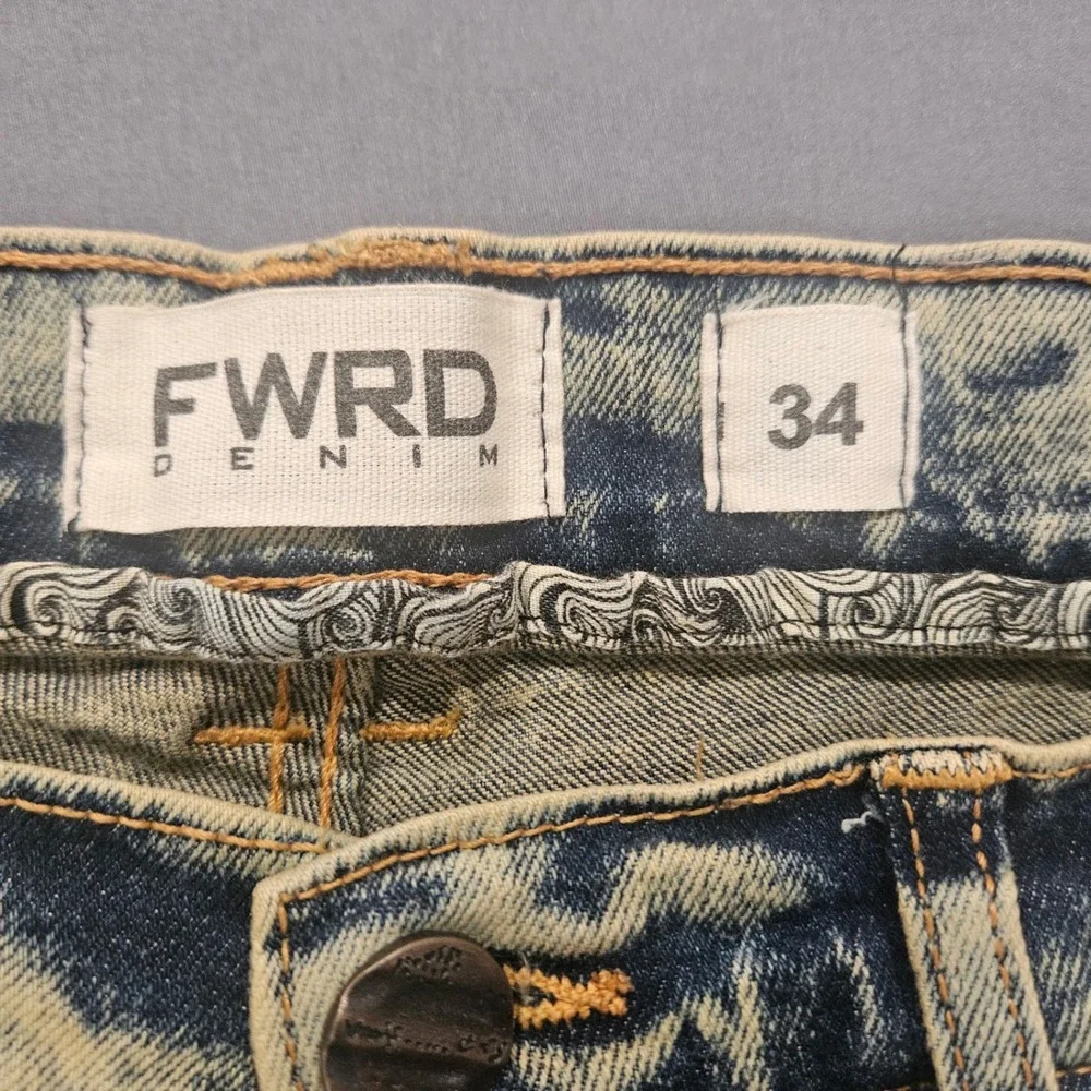 FWRD Denim Jeans Mens 34 Blue Excellent Acid Wash Distressed Zipper Ankle Slim